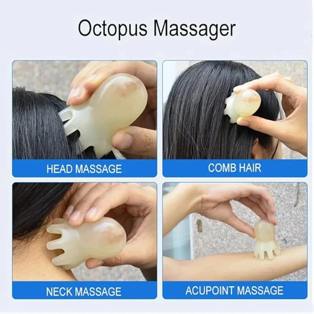 Portable Resin Octopus Comb  Solid Color ASMR Relax Brush Head Neck Massager SPA Gua Sha Health Massage Tool  마사지