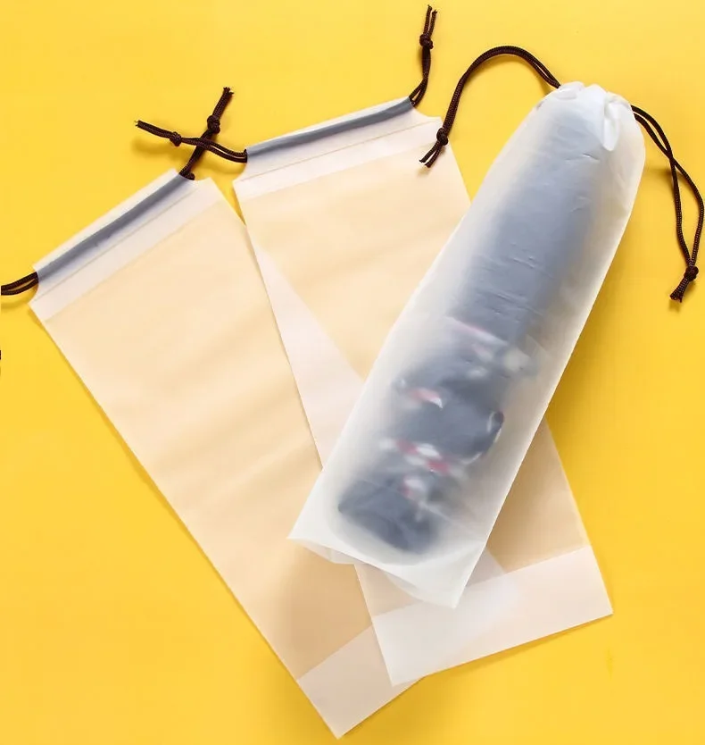 Portable Plastic Bag Matte Translucent Umbrella Storage Bag Reusable Umbrella Drawstring Storage Cover Home Storage Organizer