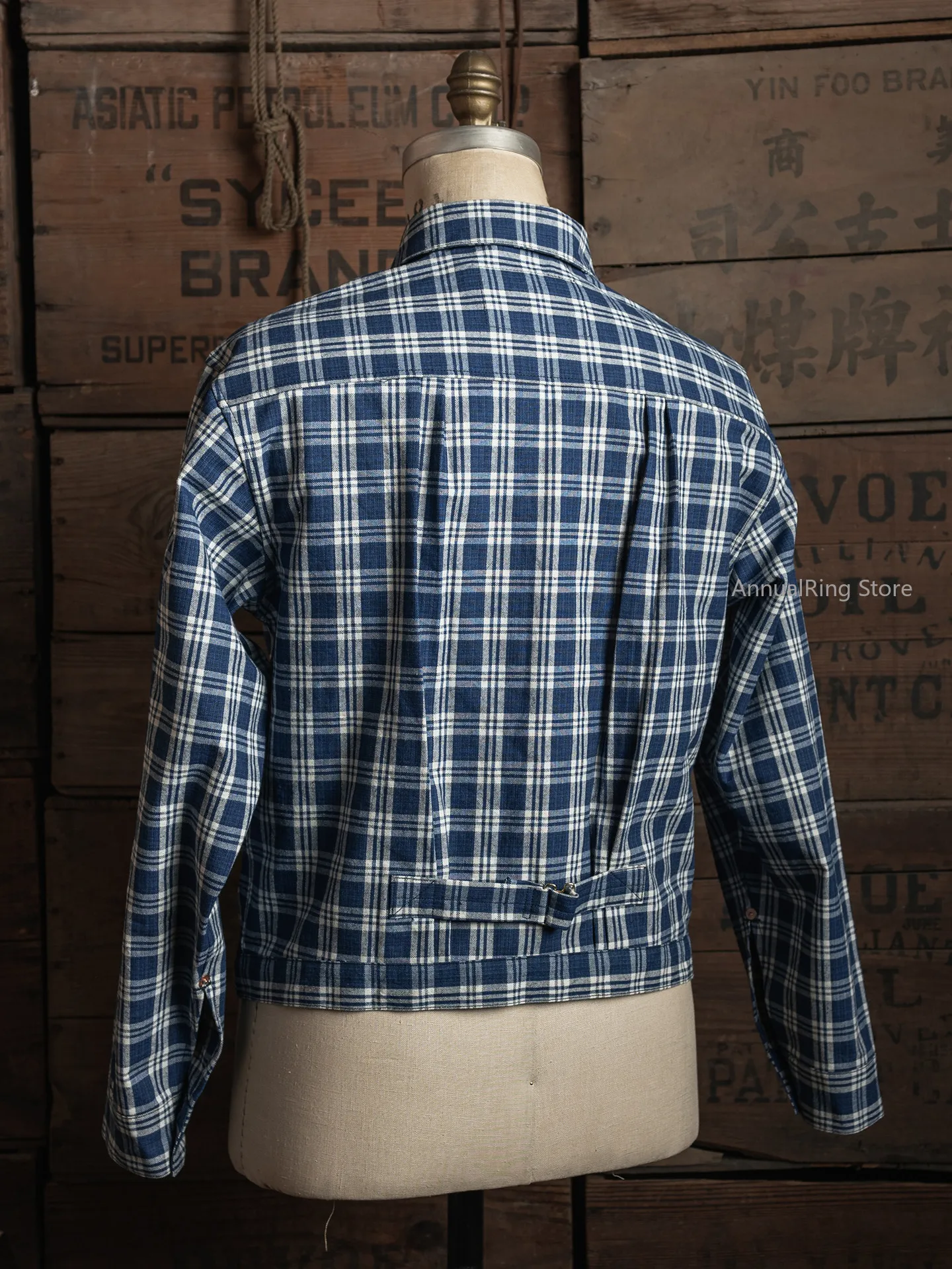 Rugged Bronson Palaka Checkered Blouse Vintage 1890s Men's 10oz Yarn-Dyed Cotton Indigo Plaid Work Jacket
