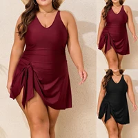 Solid Plus Size Drees Swimwear Women Strapped Large Dress One Piece Swimsuit Brazilian Chubby Big Bathing Suit Beachwear - Image 2