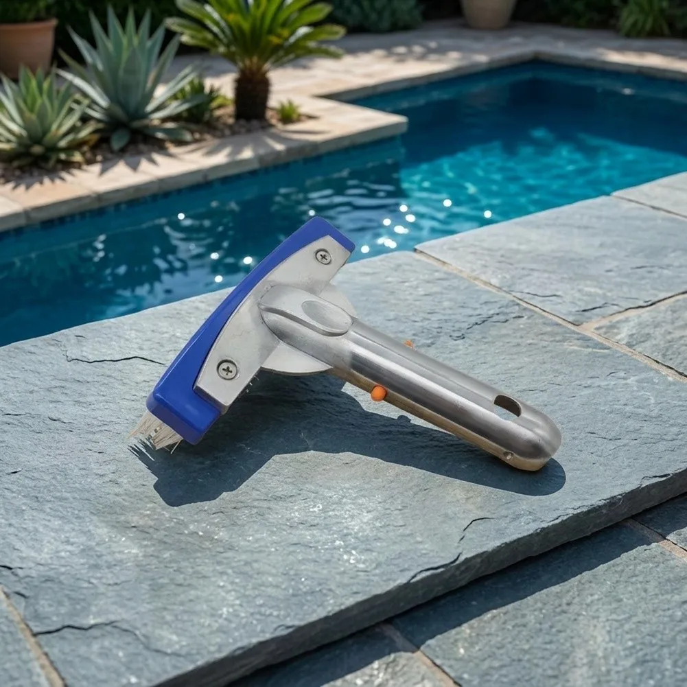 Swimming Pool Cleaning Brush With Aluminum Handle Rust-Resistant Metal-Base Powerful Cleaning Bristles For Detailed Cleaning
