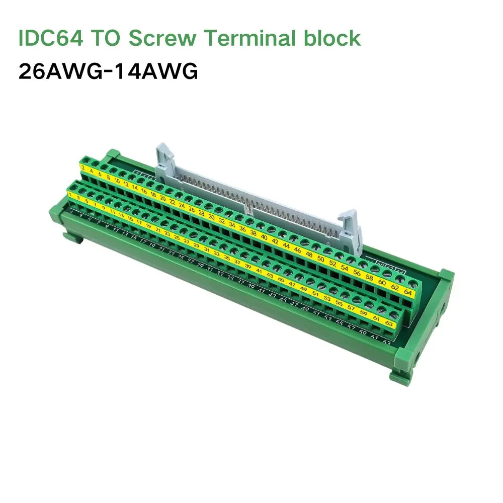 IDC64 Male To Terminal Block Board IDC64 Connector PLC relay Adapter DIN Rail Mounting IDC64 Mini Breakout Board