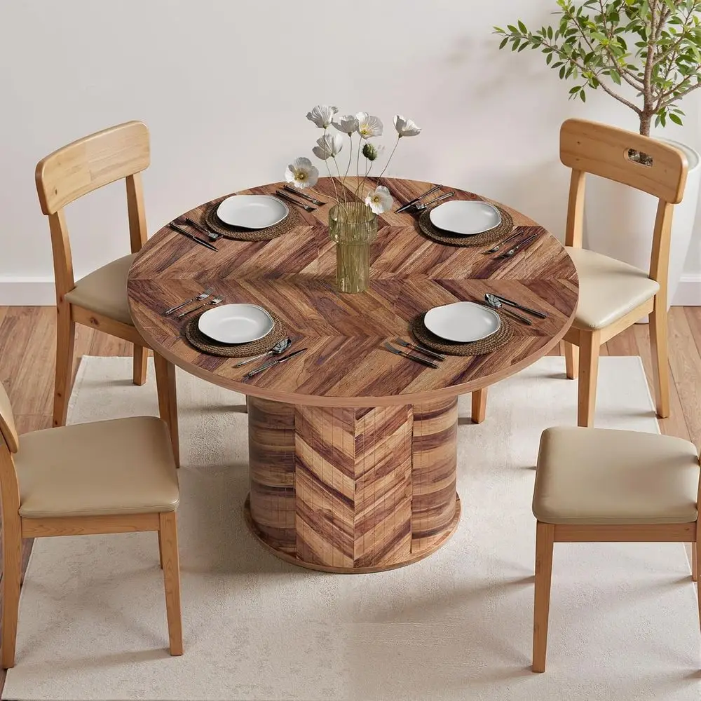 47 طاولة طعام مستديرة مع مساحة تخزين من طبقتين وباب منزلق خشبي، بني للمطبخ أو غرفة المعيشة #3