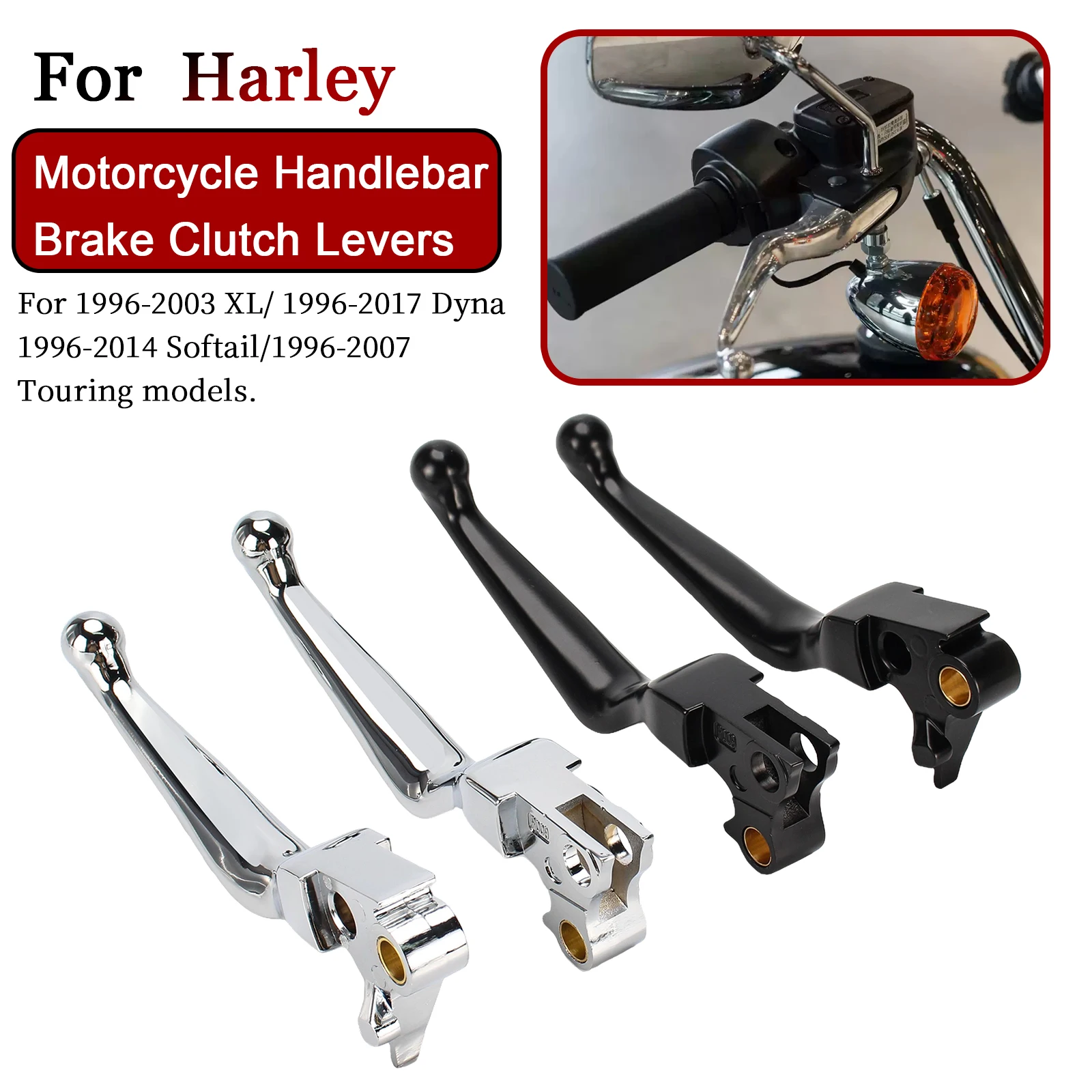 

Пара рычагов тормоза и сцепления для мотоциклов Harley FXDL, FXDLS, FXDB, FXDWG, FXDF, FLSTF, FLHR, XLH1200, XLH883, FXSTS