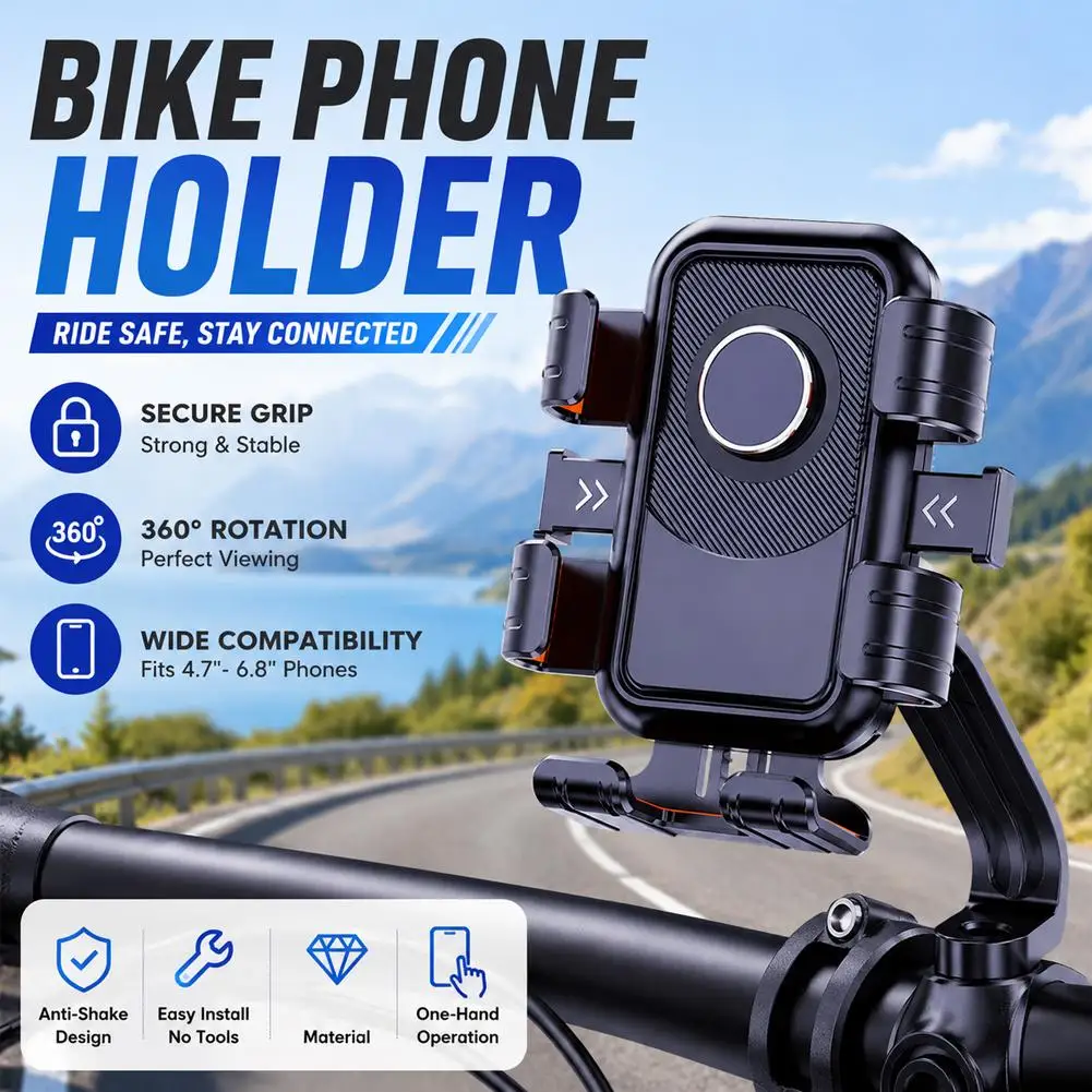 Rearview Mirror Phone Holder For Bike E-bike Motorcycle Auto Locking Anti-Shake 360° Rotation Delivery Mount