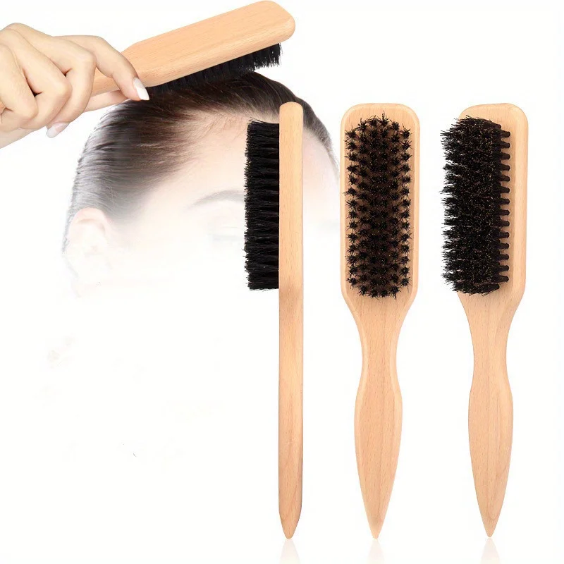 Boar Bristle Slick Back Hair Brush for Sleek Ponytail Bun & Smoothing Baby Hairs, Flyaways, Edge Control - Backcombing & Teasing