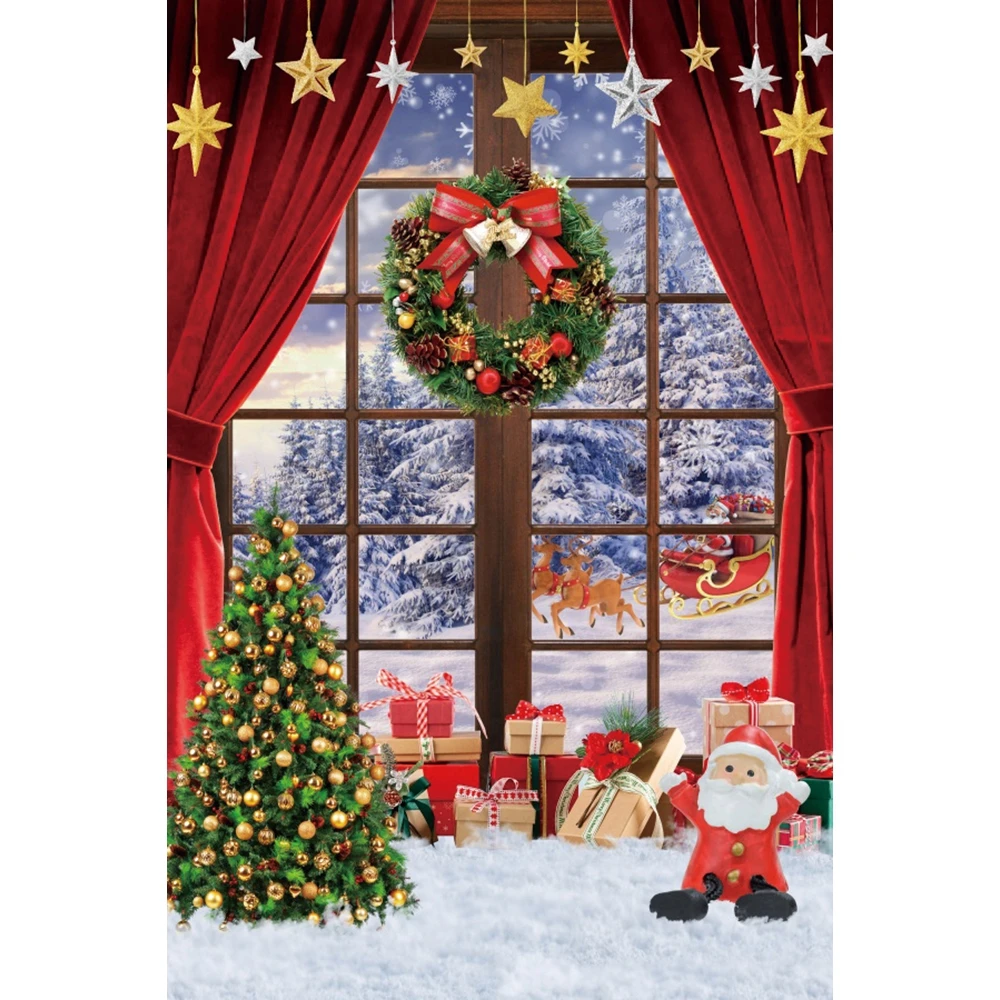 Christmas Backdrop Winter Xmas Tree Santa Claus Wood Board Fireplace Gifts Baby Portrait Photography Background Photo Studio