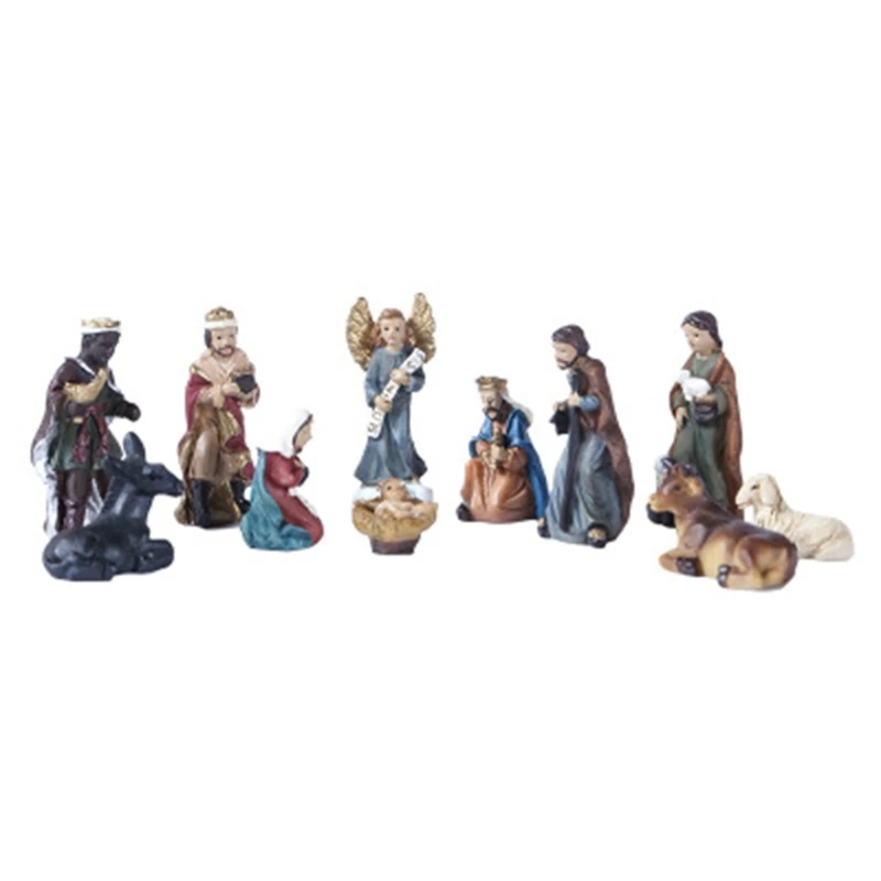 Christ Nativity Statue Scene Set Baby Jesus Manger Figurines Resin Crafts Miniatures Religious Ornament Church Gift Home