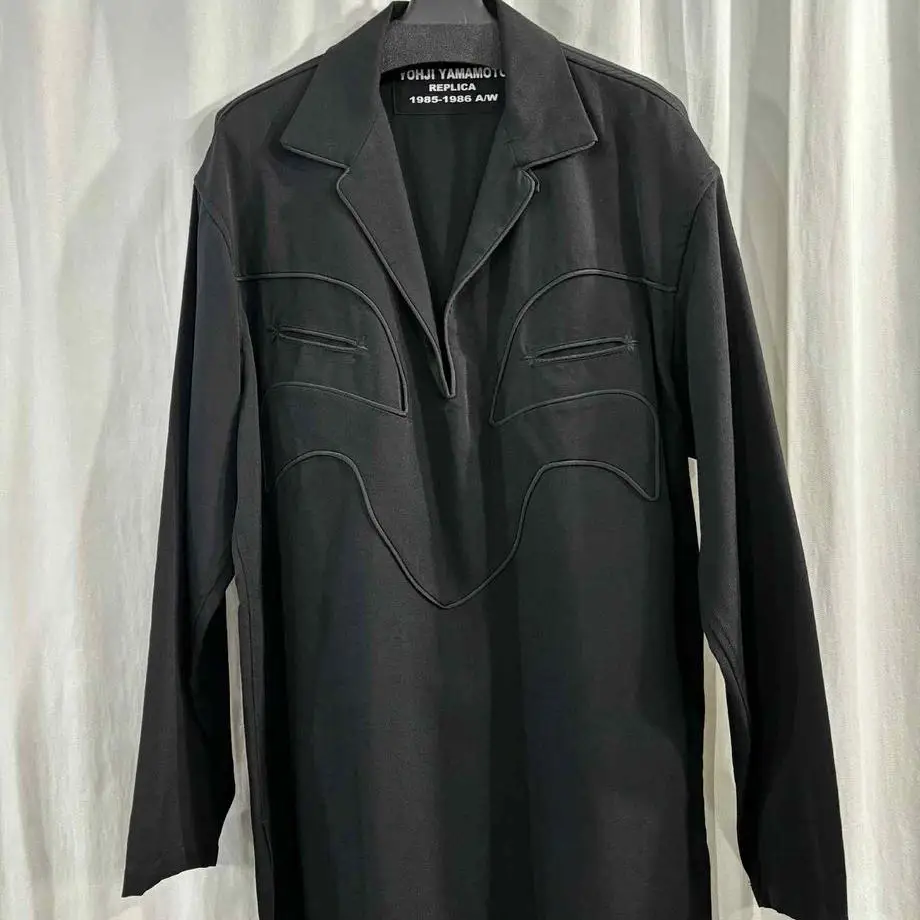 Top-yamamoto ® Minimalist black silhouette shirt for women, loose and laid-back lapel long-sleeved TOP