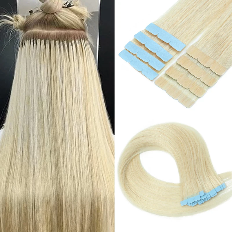 Extensions de cheveux naturels à bandes adhésives miniatures, 3x0,8 cm, invisibles, 10 pièces/paquet, pour les cheveux latéraux