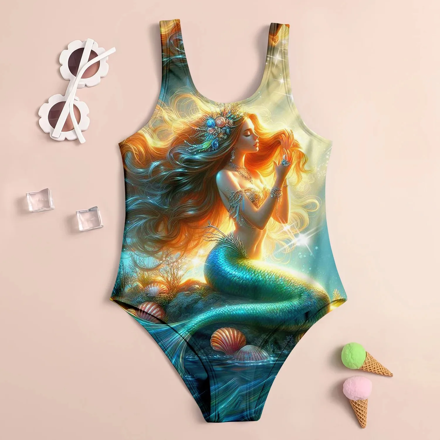 Summer Children\'s Swimsuit Cartoon Mermaid 3d Print Miniso Cute Girl Swimsuit Beach Children\'s Clothing Vacation Baby Swimsuit