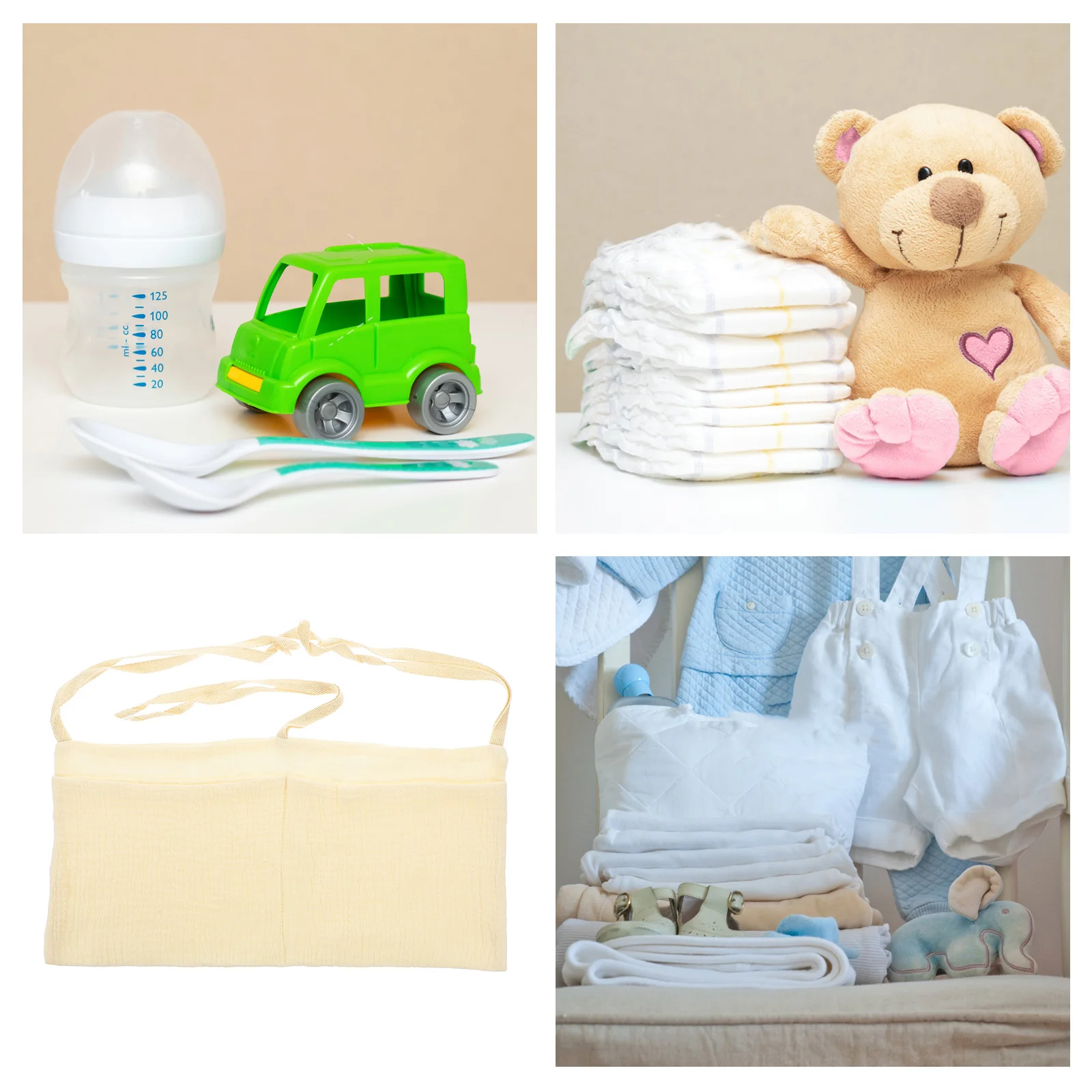 กระเป๋าจัดระเบียบสำหรับแขวนข้างเตียงเด็กอ่อน ความจุขนาดใหญ่ ทำจากผ้าฝ้าย สำหรับเก็บผ้าอ้อม ขวดนม จุกนมหลอก ติดตั้งง่าย