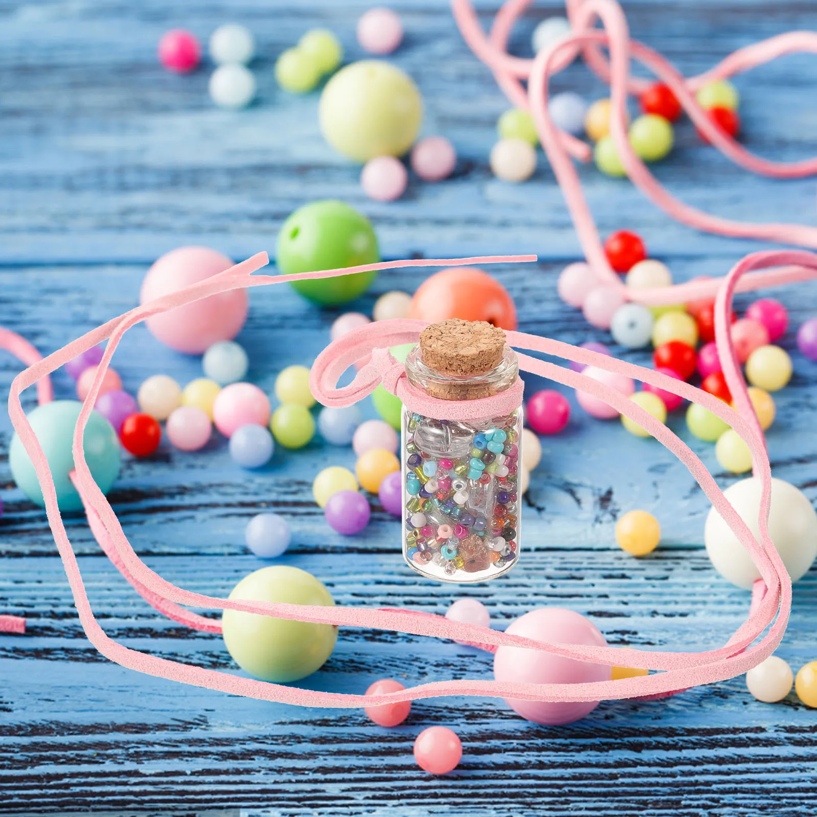 1 Set Mini Beads Bottle Diy Craft Kit For Kids Glass Bottles With Wooden Cork Small Size Lightweight Beads Decoration Set For