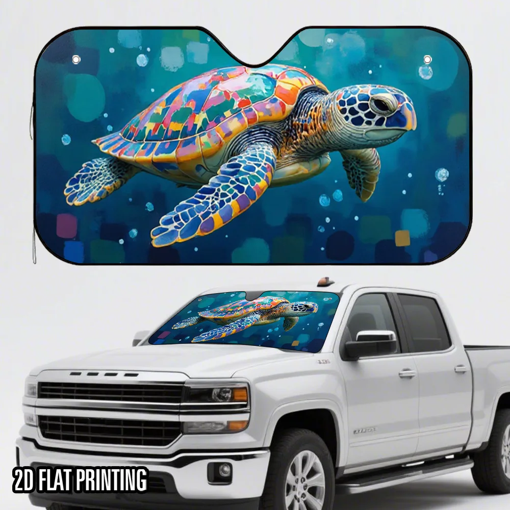 1pc Dreamy Turtle Dance Design Car Sunshade - Vibrant 2D Flat Print, Foldable & Easy Install with 4 Suction Cups