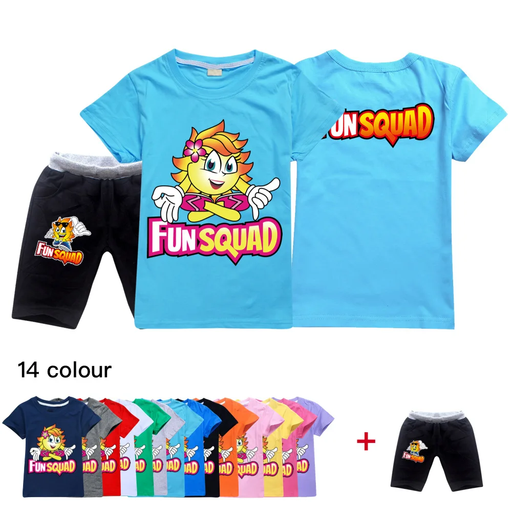 

Children Summer Clothing Cotton Short Sleeve T Shirt+Pants Sets Baby Girls Boys Fun Squad Games Sport Suits Kids Clothes Set