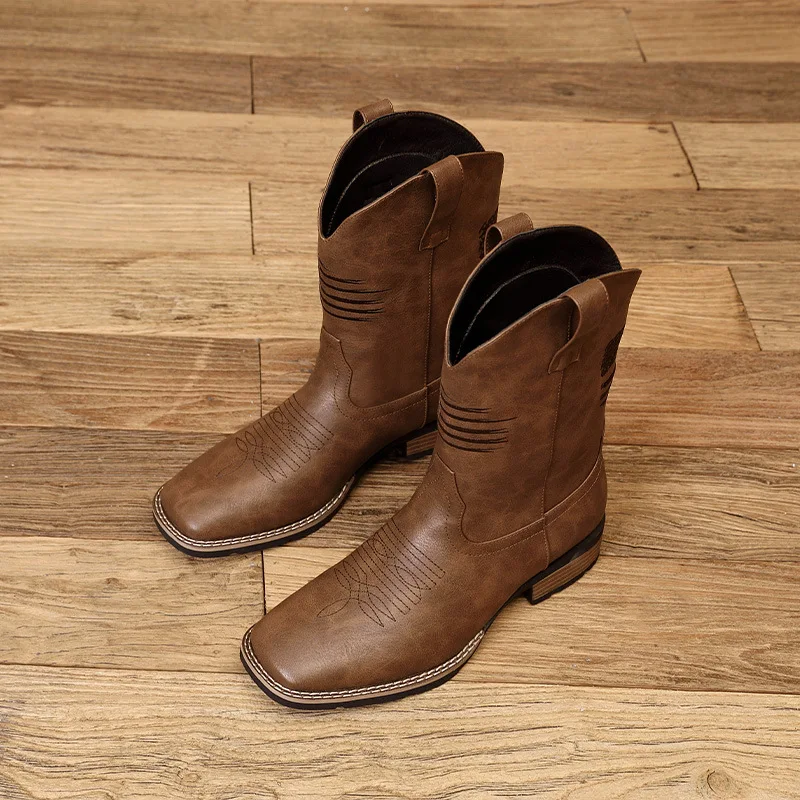 

Men's British Style Short Tube Embroidered Western Boots with Hood - Unique Design Short Boots for Casual Wear