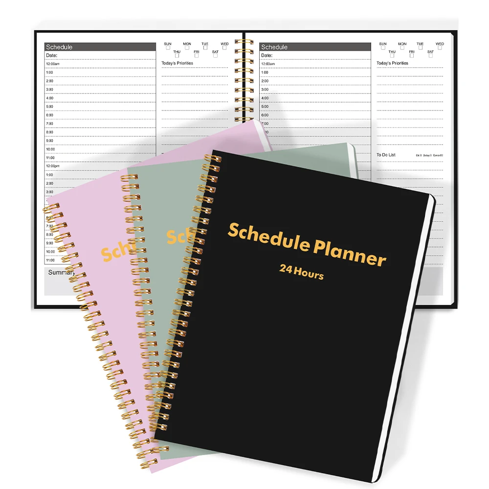 Daily Planner Undated, To Do List Notebook with Hourly Schedule Calendars Meal, Spiral Appointment Organizers Notebook for Man/W