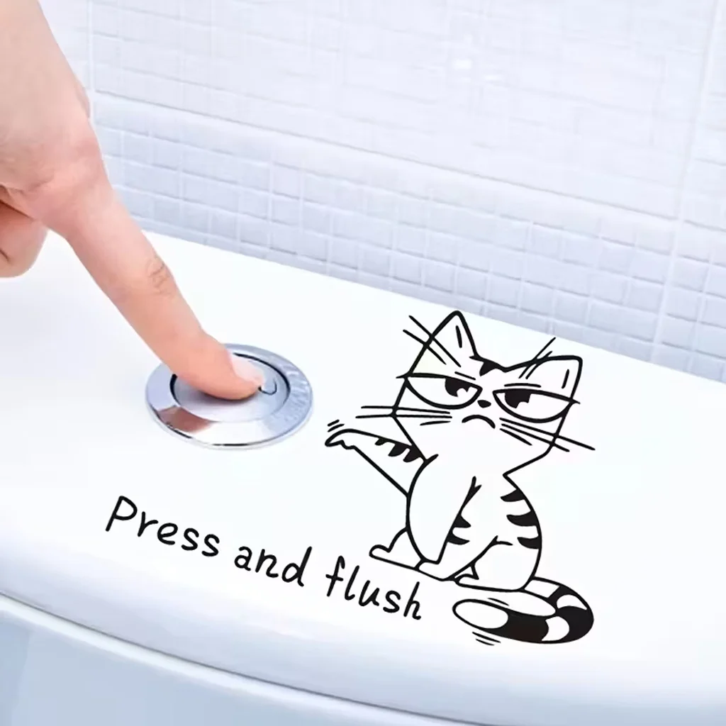 1PC Removable Peel & Stick Cat Toilet Decal Funny Sassy Cat Flush Sticker for Bathroom Bedroom Home Party Decoration