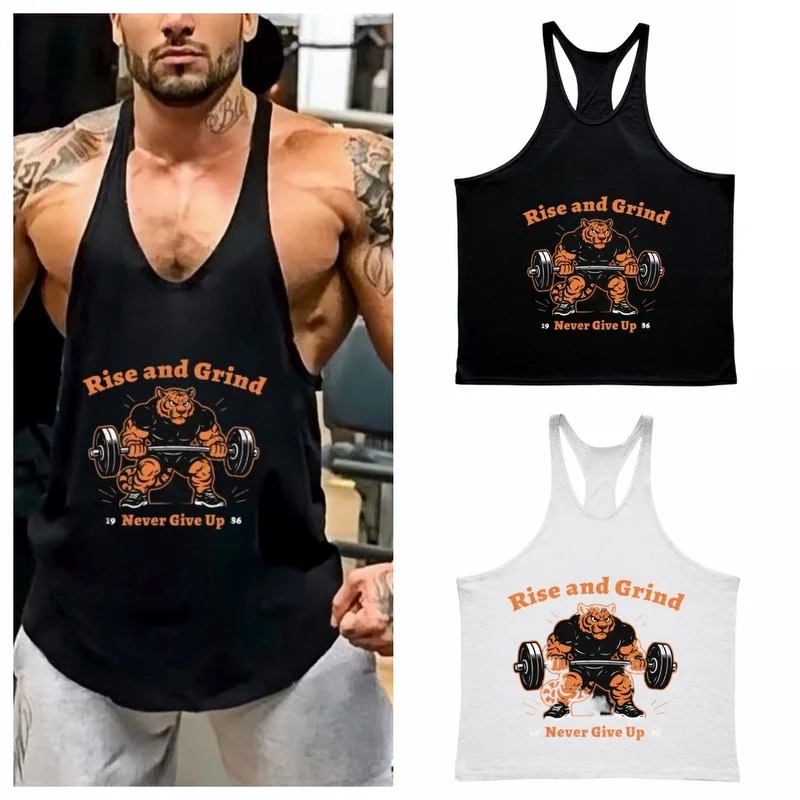 

Men's Fun Fat Tiger Printed Cotton Vest Sleeveless Work Vest Gym Muscle Training Sports Exercise Undershirt Sportswear