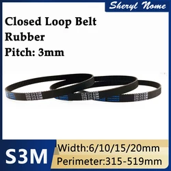S3M industrial gear transmission belt with tooth pitch of 3mm, bandwidth of 6/10/15/20mm, perimeter of 330/360/390/420/450/480mm