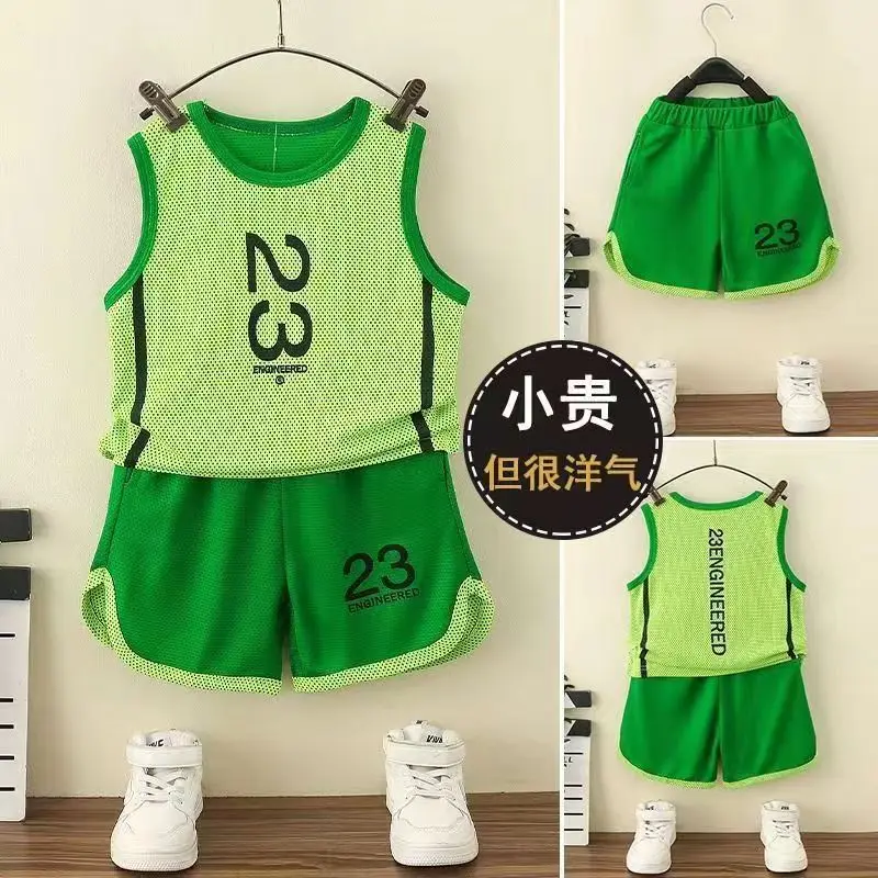 Boys Tank Top Set 2023 New Fashionable Baby Summer Quick Drying Clothes Tide Childrens Raspy And Handsome Sports Two Piece Set