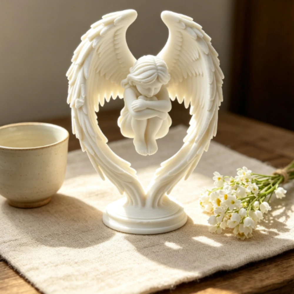 Figurine d'ange agenouillé « Sommeil Doux » – Impression 3D, Chérubin de prière, Ornement de bureau, Décoration religieuse pour rebord de fenêtre, Cadeau commémoratif de baptême