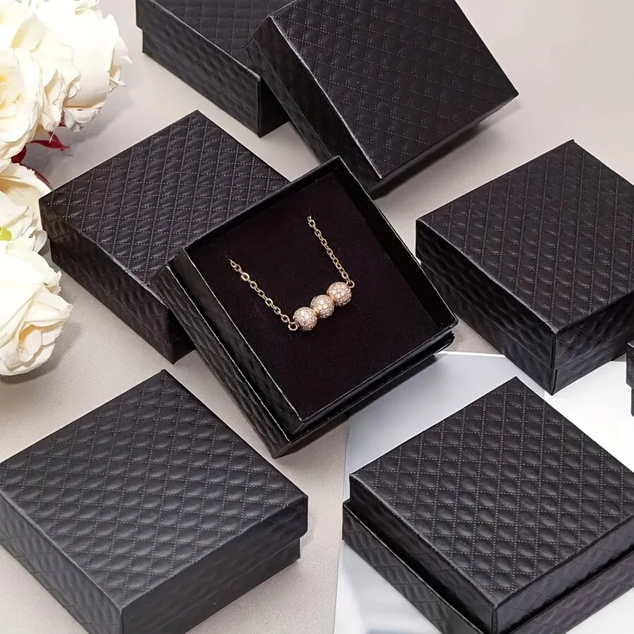 2/5 Stück Schmuckschatulle-Set, karierte Schmuck-Aufbewahrungsboxen für Halskette, Ring, Ohrringe, Organizer, Geschenkbox, Schwarz, Weiß, Marineblau, Set, Geschenk