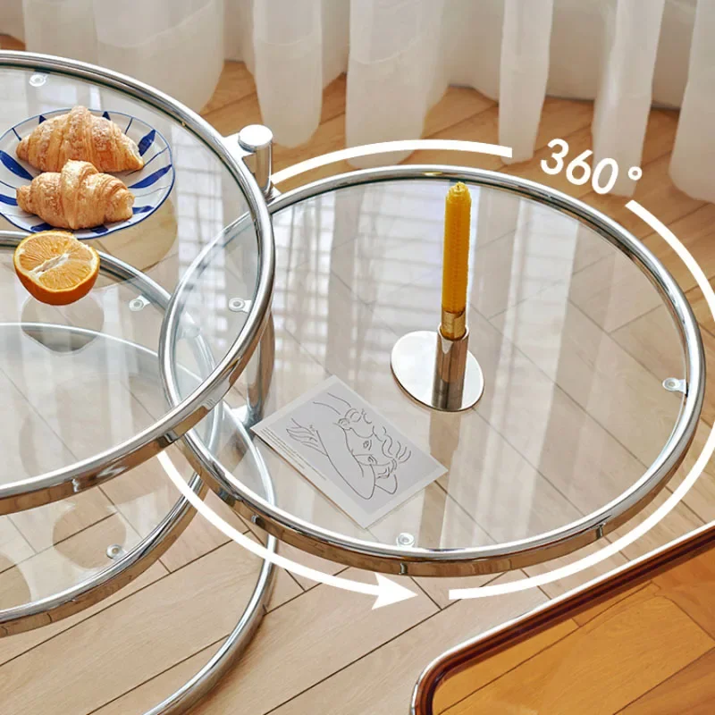 Nordic Small-sized Tea Table Rotating Glass Transparent Circular Creative Stainless Steel Living Room Household Tea Table Столик