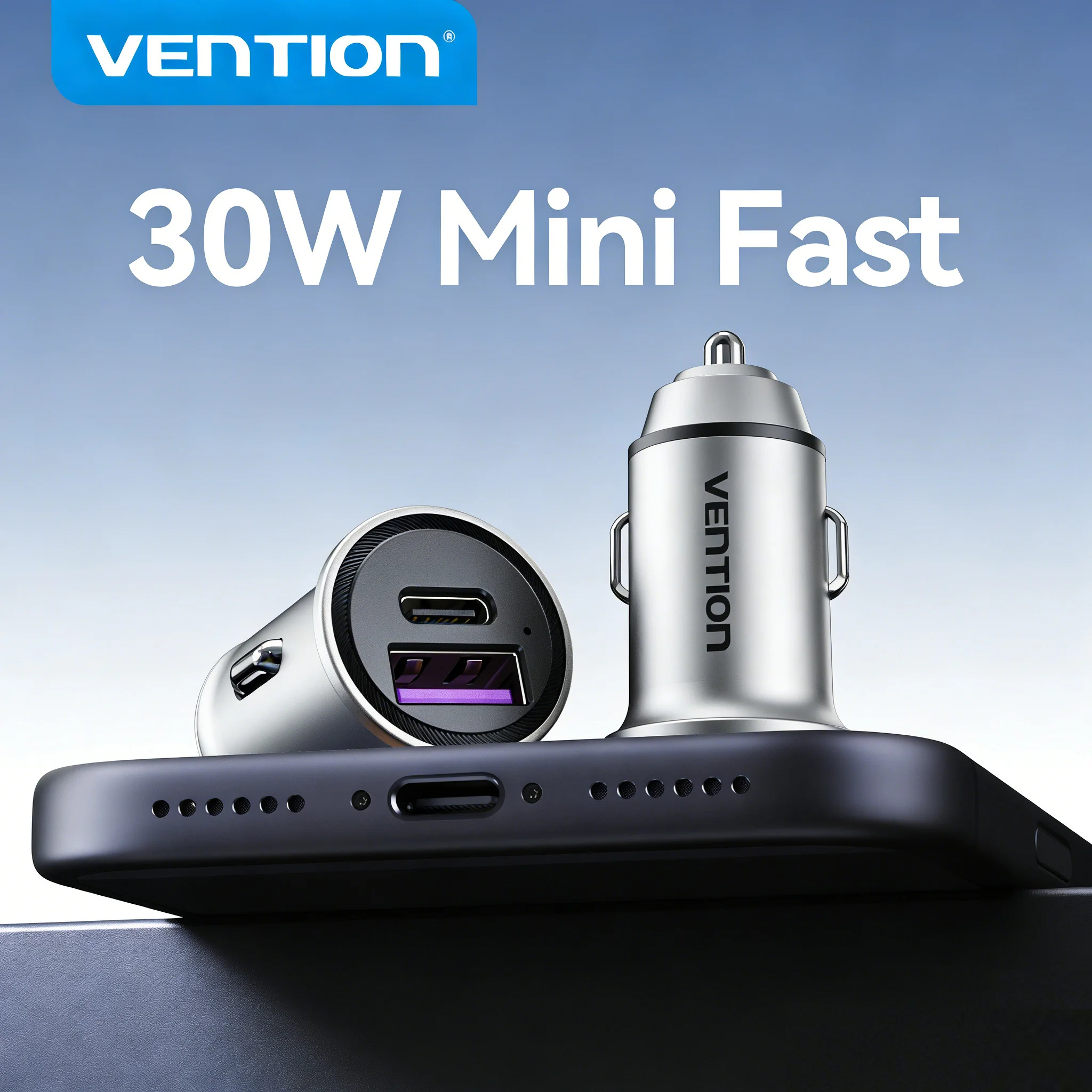 Vention 30W Mini Car Charger USB Type C PD QC Quick Charge for iPhone 16Pro Samsung Xiaomi iPad Fast Charging Metal Phone Charge