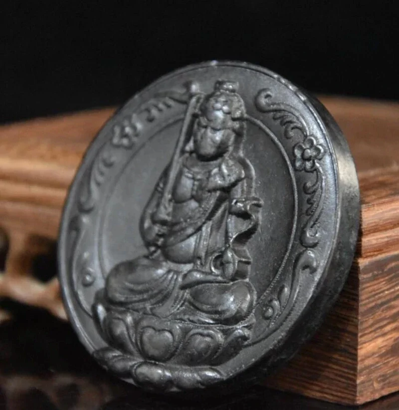 Hongshan culture archaize black iron meteorite Mingwang Buddha amulet pendant statue