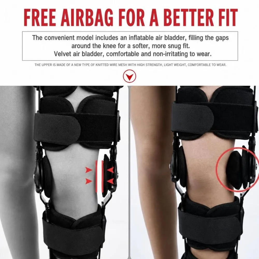 Adjustable Knee Leg Brace Protector Breathable Knee-Joint Support Hinged Leg Support with Shoulder Strips with Button Lock