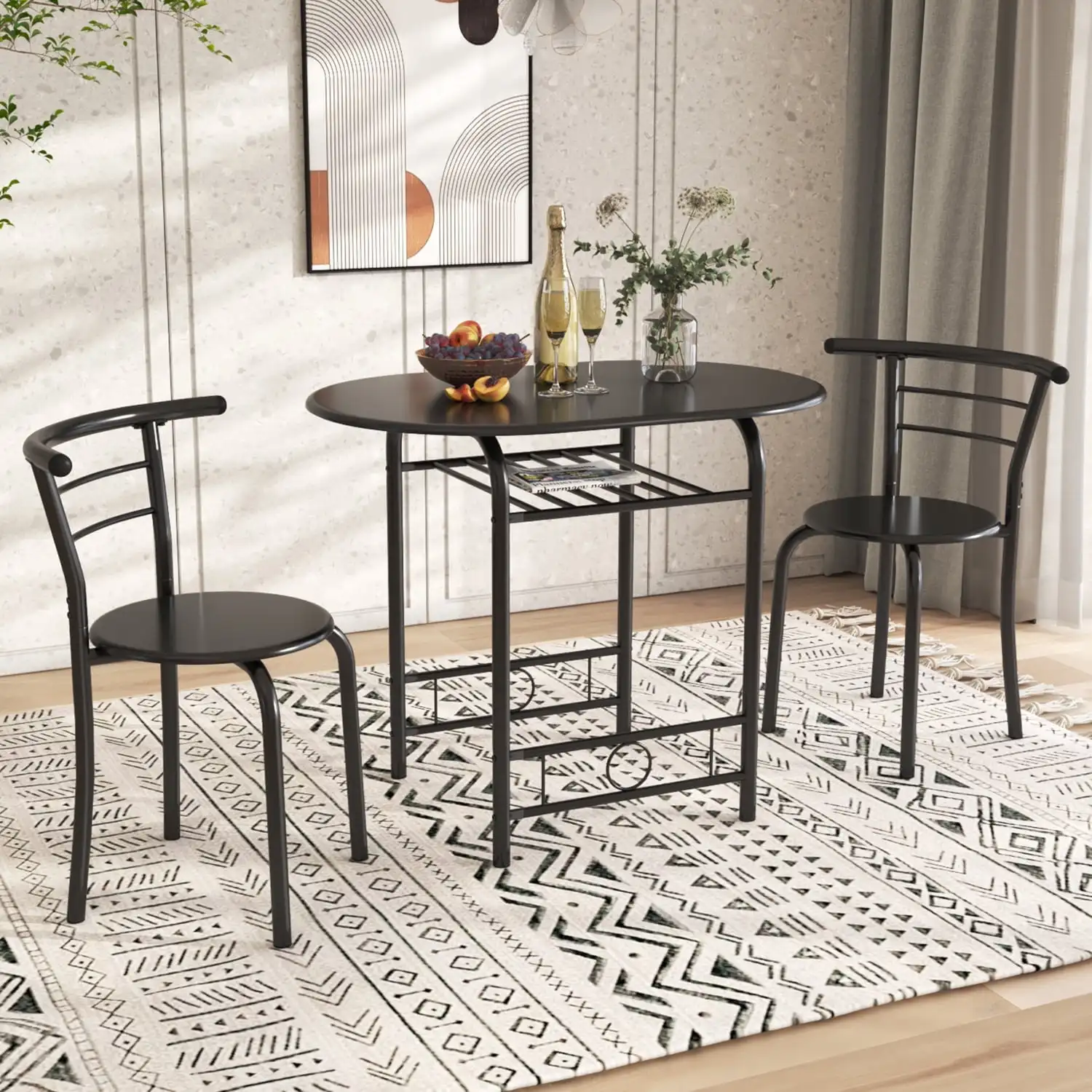

3 Piece Wood and Metal Dining set, Small dining table for 2 ,for Living Room, Dining Room, Kitchen,