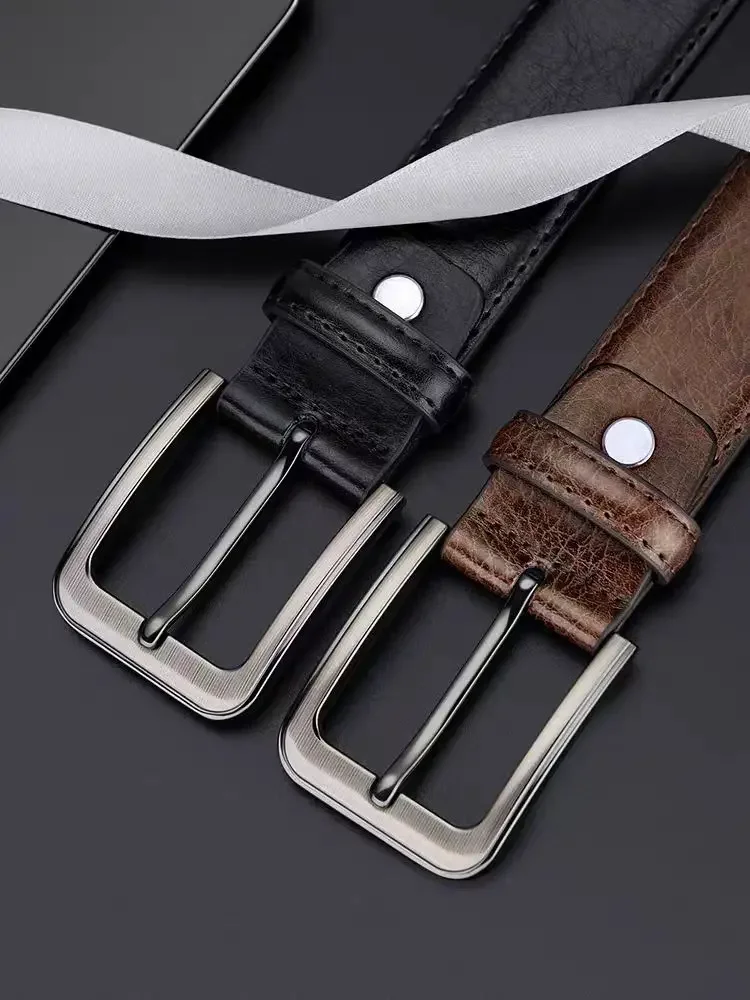 Leather belt male leather needle buckle head layer pure cowhide casual belt jeans with a gift for young and middle-aged boyfrien