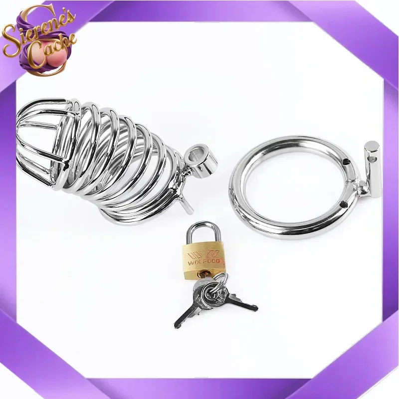 SCMen العفة جهاز قفل قفص معدني الديك الجوف تنفس الكبار لعبة قذيفة القضيب قفص المثيرة مجرى البول قفل حلقة الجنس لعب الكبار