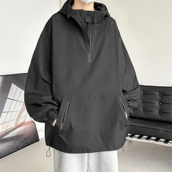 American Half-zip Hooded Punching Jacket Autumn Functional Wind Casual Jacket Loose Workwear Jacket Women Men Clothing