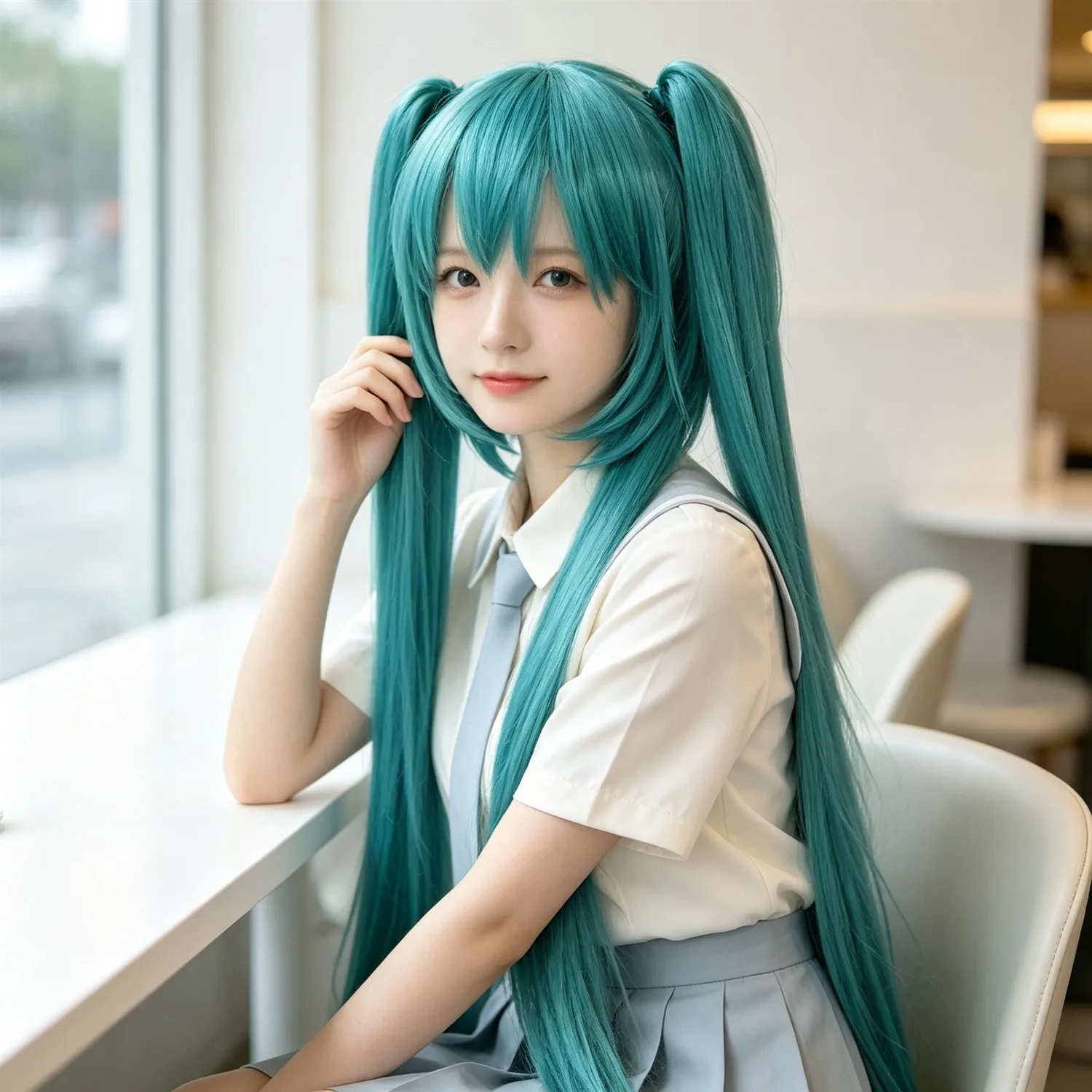 Anime Cosplay Wig Long Double Ponytails Mint Green 40 Inch Heat Resistant Synthetic Wig For Women, Wigs for Halloween