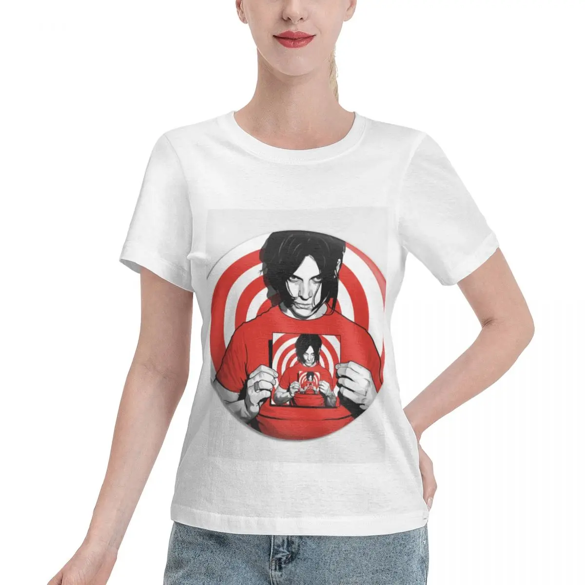 

The White Stripes_12 Women's T-shirt, Casual Short Sleeve Cotton Blend Crew Neck Tee, Women's Clothing for Outdoor