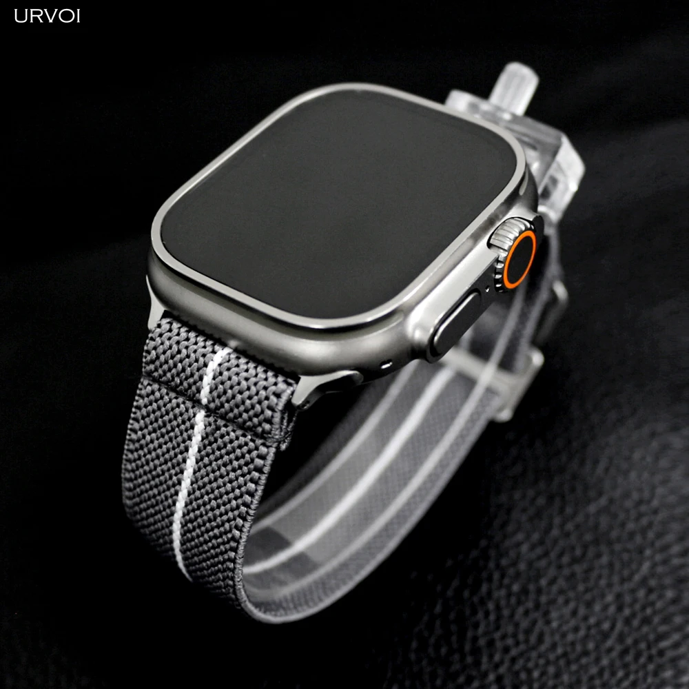 URVOI Armband für Apple Watch Ultra 3 2 Serie 11 10 9 8 SE elastisches gewebtes Nylonband für iWatch geflochtene Schlaufe Metallschnalle 45 49 mm