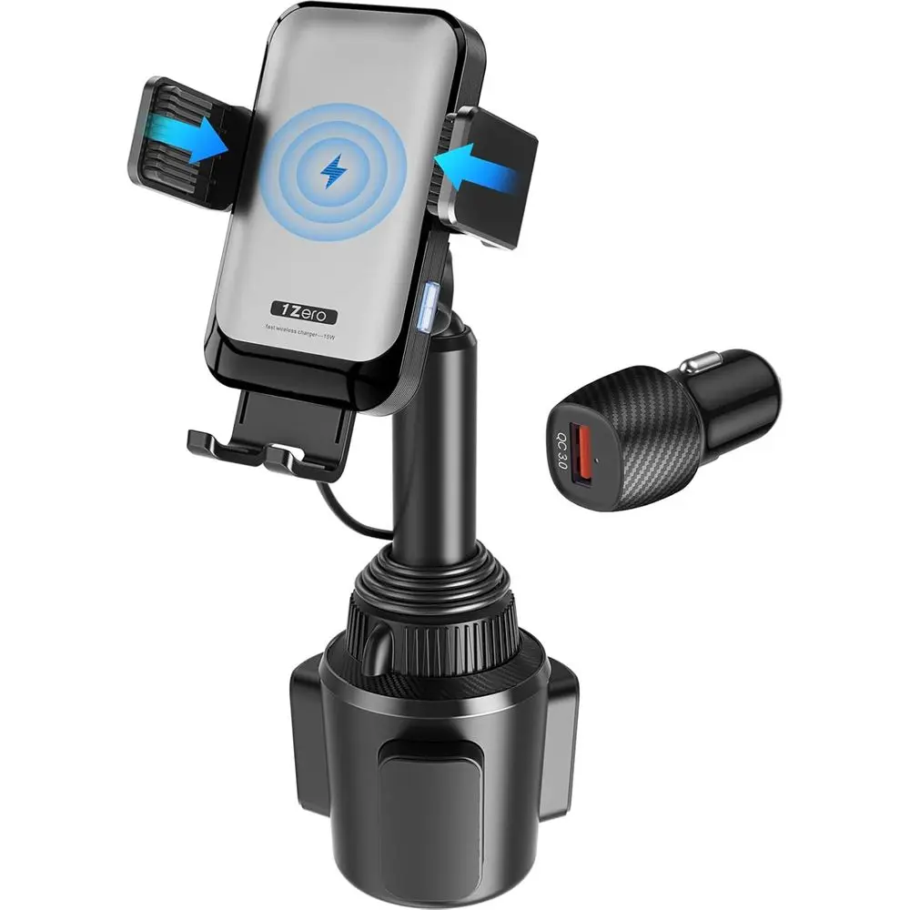 

Auto Clamping Wireless Car Cup Holder Mount 15W Fast Charging for iPhone 16 15 Pro Max Plus 14 13 12 11 XS X 8 Pro 7 6 5 4