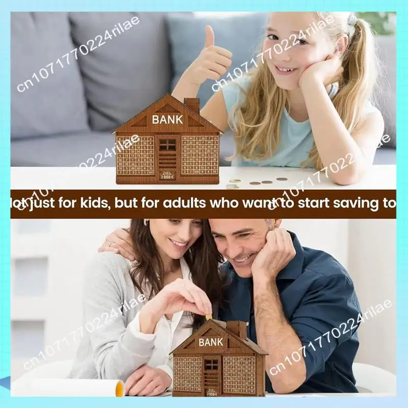 A17Z Wooden Piggy Bank For Adult Kids Money Box With Counter Money Saving Tin Reusable Money Box