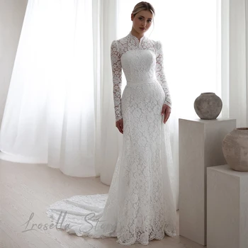 Lüks o-boyun zarif yakın uydurma ısmarlama elbisesi dantel A-Line kadınlar ucuz prenses uluslararası dökümlü sivil düğün elbisesi 2024