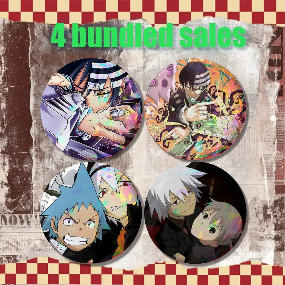 Anime S-SOUL EATER Brooches for Backpack Accessories 25,32,44,58,75mm Round Enamel Pins 4-piece set Cartoon Anime Badge