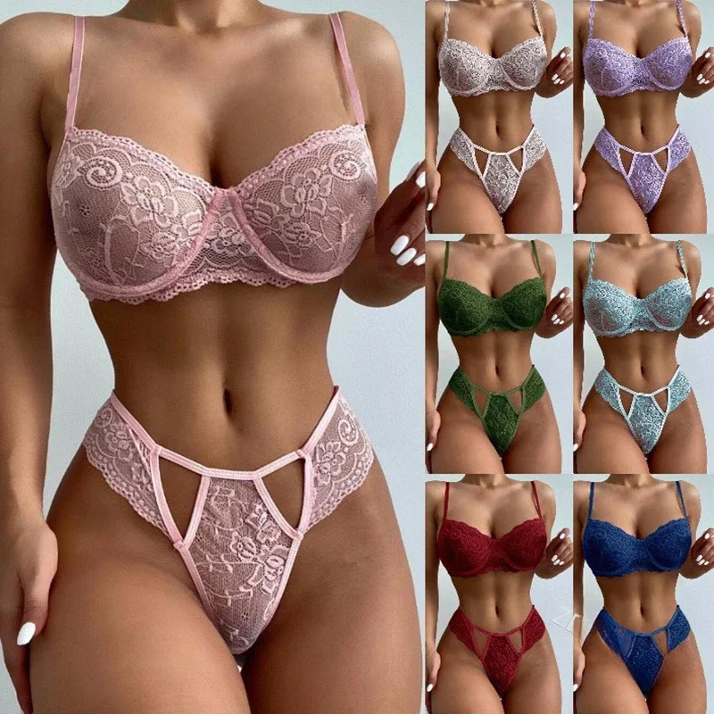 Women's Bra Women's Underwear 2 Sets Multi-color Lace Deep V Big Show Back Sexy Bra Sexy Underwear Set Female Underwear Corset