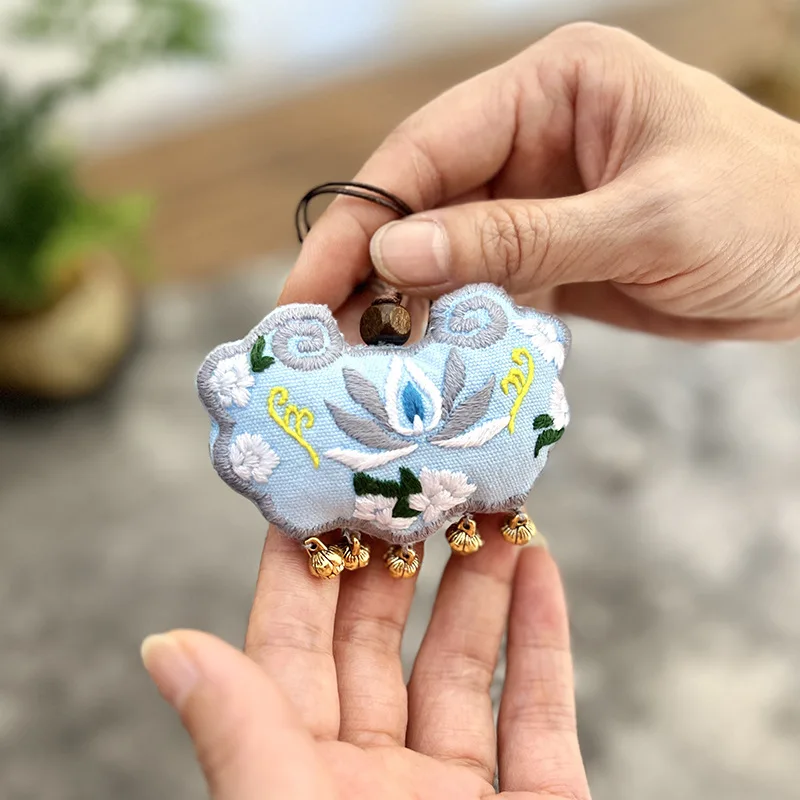 Traditional Chinese Embroidered Fortune Bag DIY Kit Lucky Ruyi Shape Auspicious Pendant Material Package Vintage Accessories