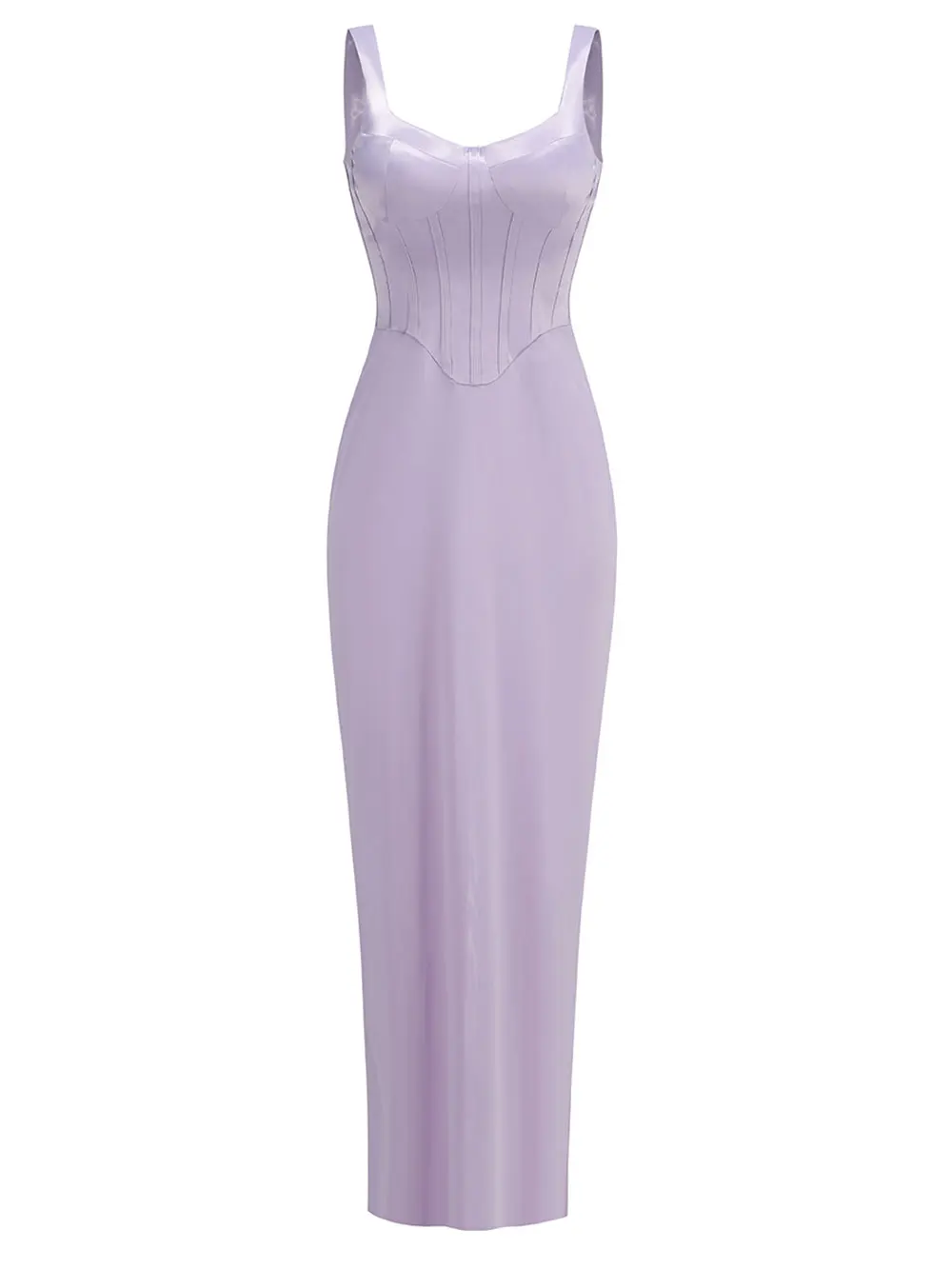 2024 Damen-Kleid aus hellviolettem Satin, elegantes Leibchen, ärmellos, figurbetont, rückenfrei, lange Kleider, Cocktail-Abendparty, Vestidos