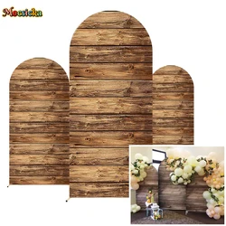 Brown Wooden Texture Arch Cover Background Birthday Wedding Baby Show Backdrop Rustic Farm Party Photo Studio Double-sided Booth