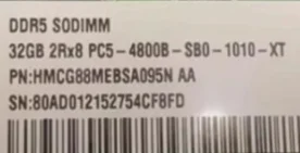 

Для ноутбука HMCG88MEBSA095N 32G DDR5 2RX8 PC5-4800B-SB0 32 ГБ