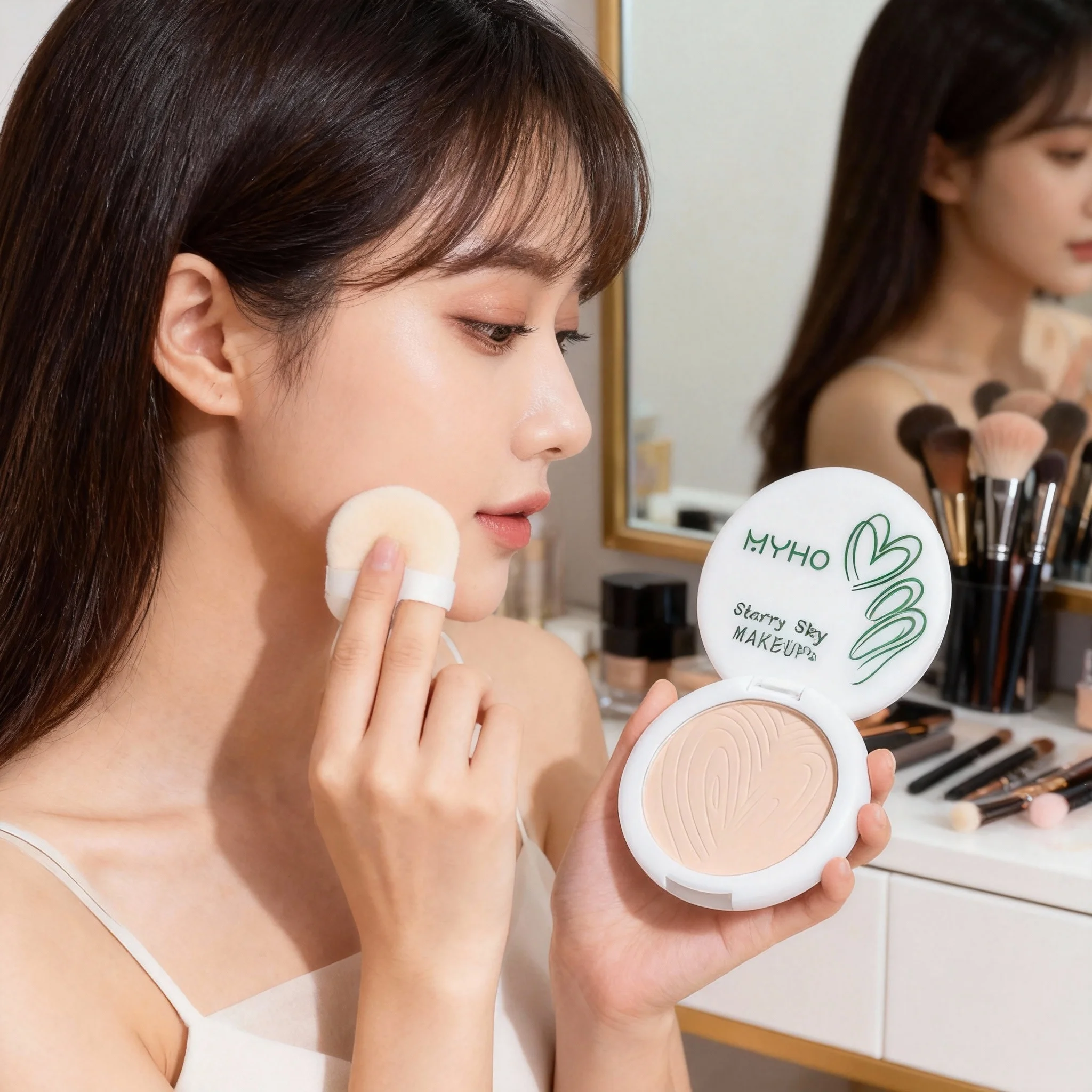 ソフトフォーカスオイルコントロールプレストパウダー、長時間持続するフェイスメイク、エアリーな引き締めコンシーラー、自然な仕上がりのためのノーケーキ仕上げ
