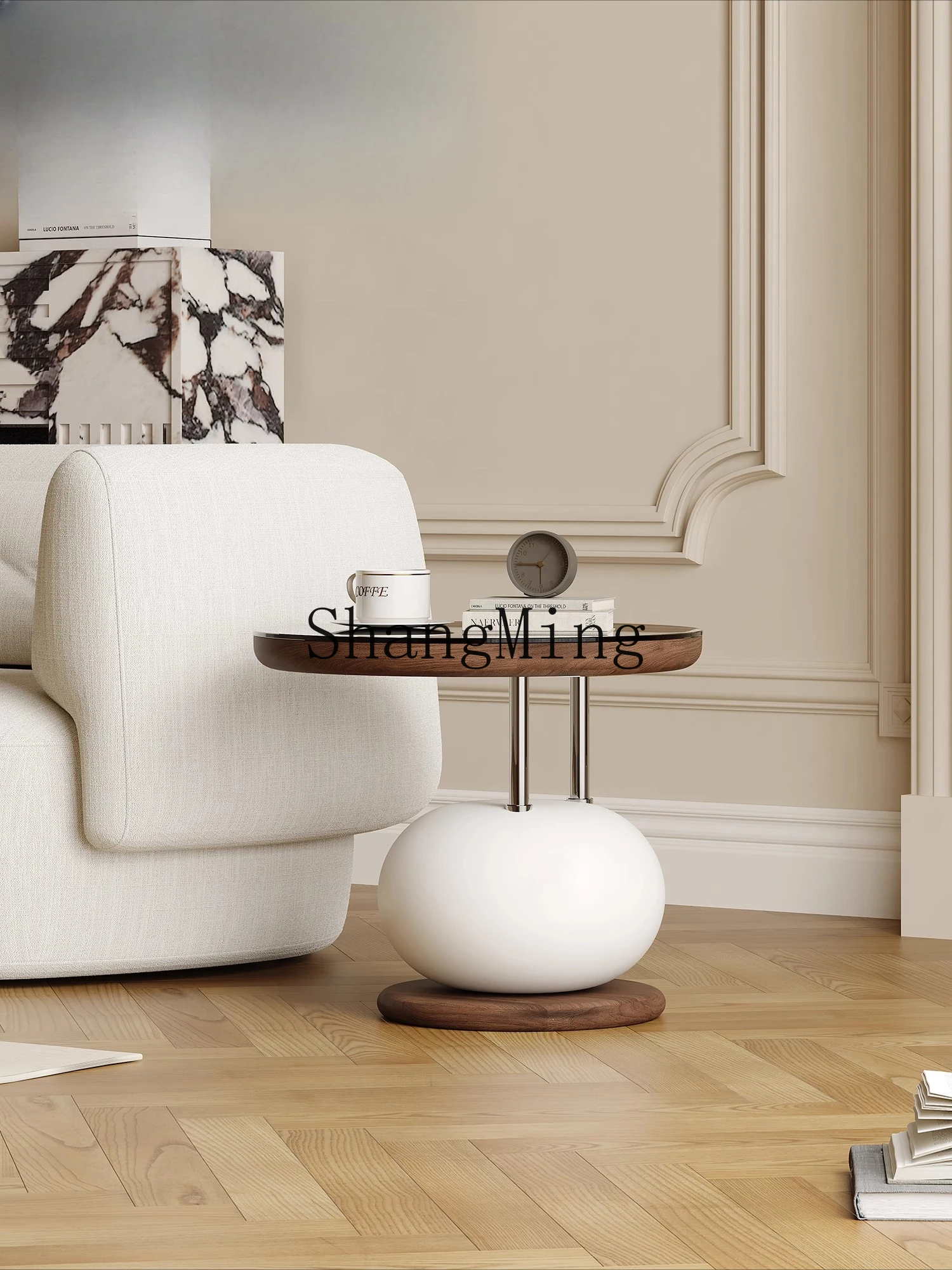 

CL Retro Glass Sofa Side Table Light Luxury High-End Artistic Living Room Small Round Table