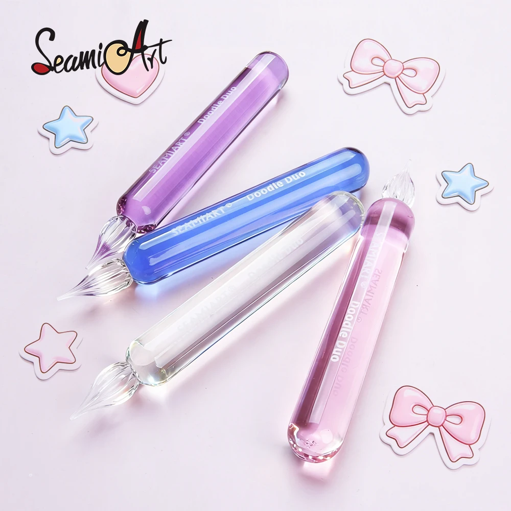 SeamiArt 1pc Short Handle Lovely Glass Dip Pen for Calligraphy Students Writing Stationery Gift for Art Supplies